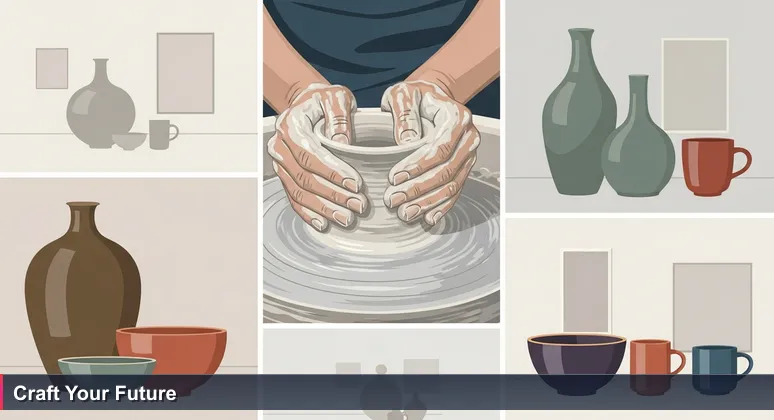 Hands shaping clay on a potter's wheel, symbolizing craftsmanship in Winston-Salem's tech jobs that don't require a degree.