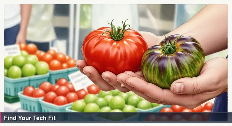 Hands holding heirloom tomatoes at Winston-Salem Farmers Market, symbolizing career choices for junior developers in the local tech ecosystem.