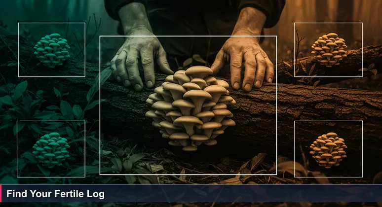 Hands in a Kenyan forest discovering mushrooms on a fallen log, symbolizing hidden AI career opportunities in traditional industries like finance and agriculture.