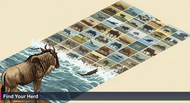 A young wildebeest at the Mara River, symbolizing junior developers making career choices in Kenya's tech startup ecosystem for 2026.