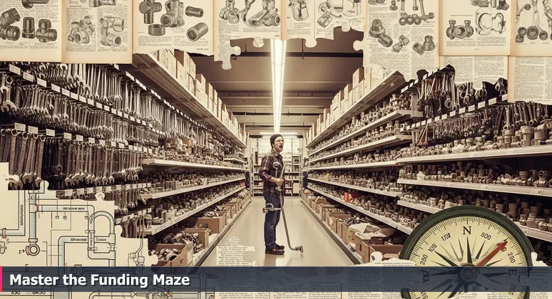 A person standing in a hardware store aisle, looking overwhelmed with tools around them, symbolizing the challenge of finding funding for tech training in Round Rock, Texas.