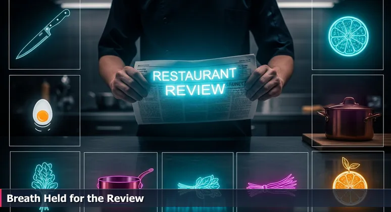 A chef's hands unfolding a newspaper with a ranked list of AI companies, symbolizing the anticipation of career choices in Round Rock's tech scene for engineers.