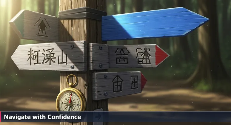 A weathered wooden trail sign with arrows pointing in different directions and a compass at the base, symbolizing navigation choices for women in tech careers in Round Rock, Texas.