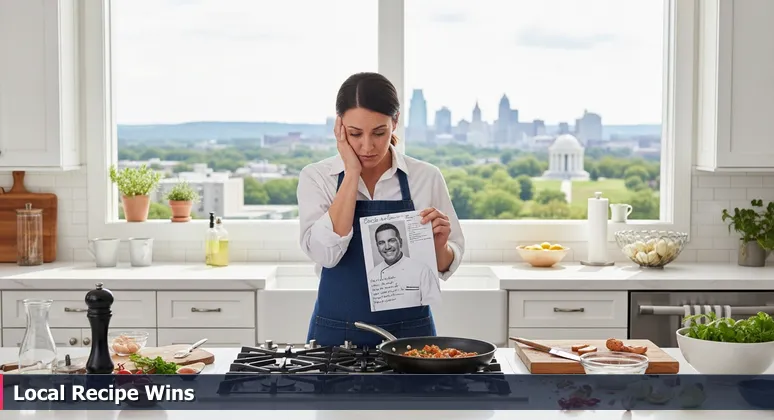A frustrated aspiring AI engineer in a Kansas City kitchen with a burnt dish, symbolizing the need to adapt skills to the local tech ecosystem like Cerner and Garmin.