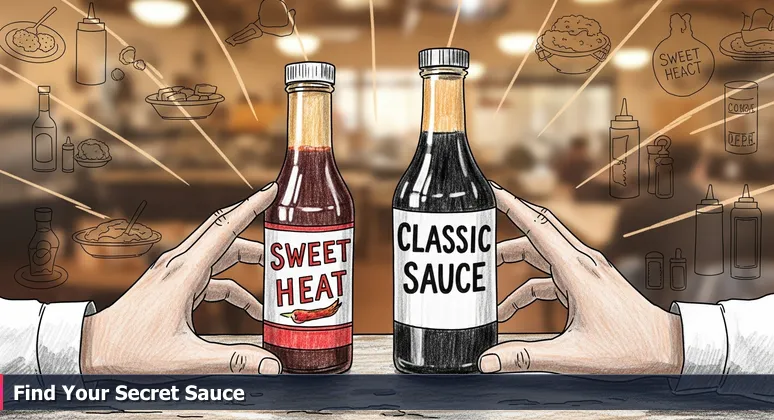 Hands hovering between BBQ sauce bottles at Arthur Bryant's in KC, symbolizing the choice of tech coworking spaces.