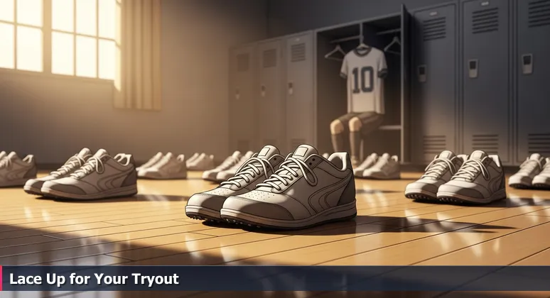 Close-up of athletic shoes on a basketball court in an empty gym, symbolizing preparation for tech career opportunities in Kansas City without a college degree