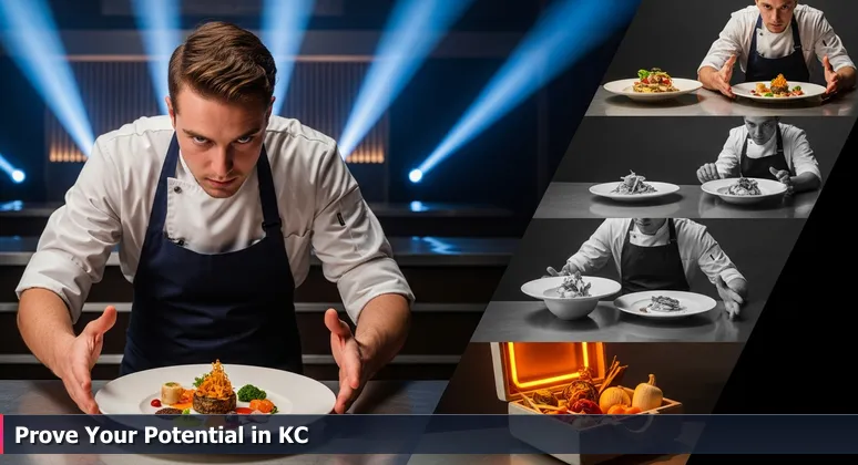 A young person in a kitchen setting, symbolizing a junior developer presenting their skills to judges, representing the job search in Kansas City's startup scene.