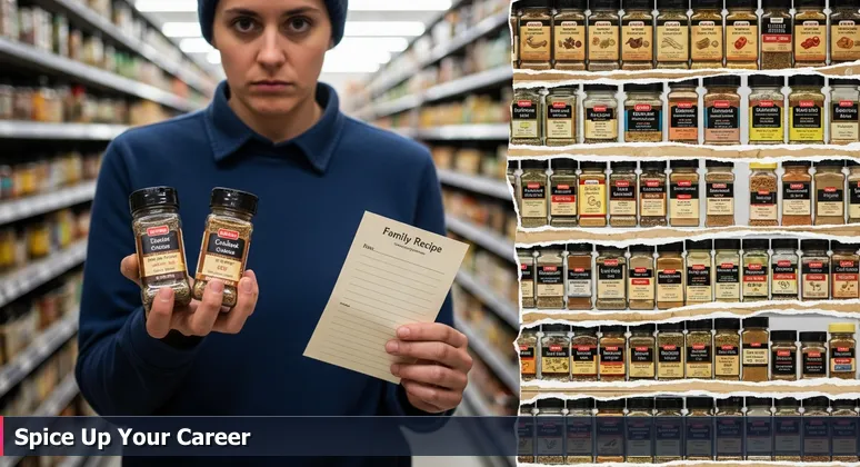 A person standing in a grocery aisle, holding two spice jars and a recipe card, symbolizing the choice of AI bootcamps in Lafayette, Louisiana.