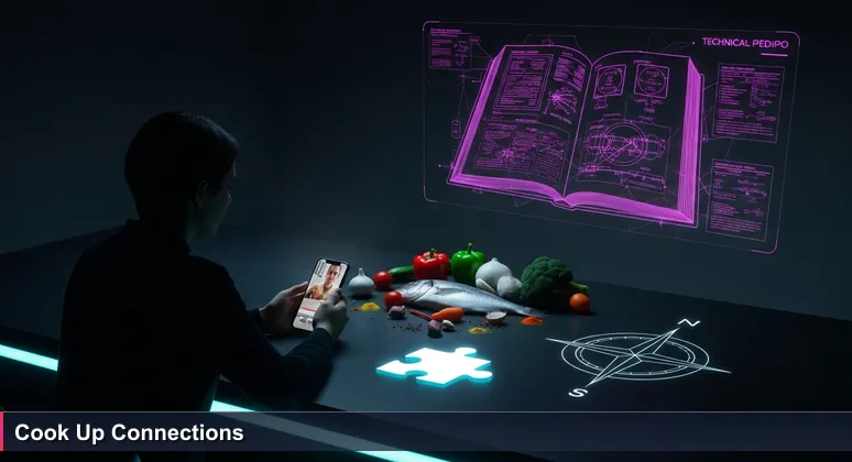 A person watches a cooking tutorial on a phone in a dim kitchen, with unused ingredients on the counter, symbolizing the gap between learning and doing in AI communities.