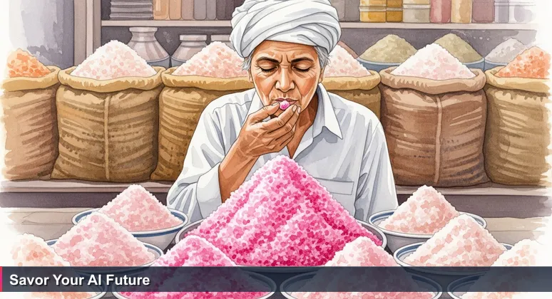 A person at Karachi's Sunday Bazaar carefully tasting salt, symbolizing the discerning evaluation of AI engineering careers at Pakistan's top companies.