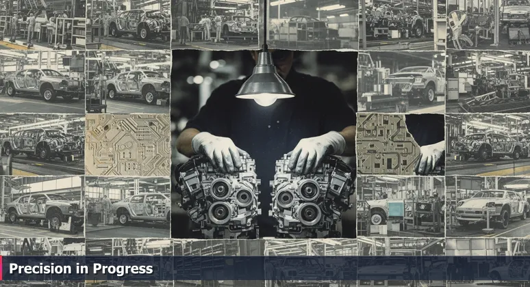 Close-up of a factory worker's hands on a Detroit assembly line, choosing between automotive parts to symbolize selecting the right AI bootcamp for a tech career.