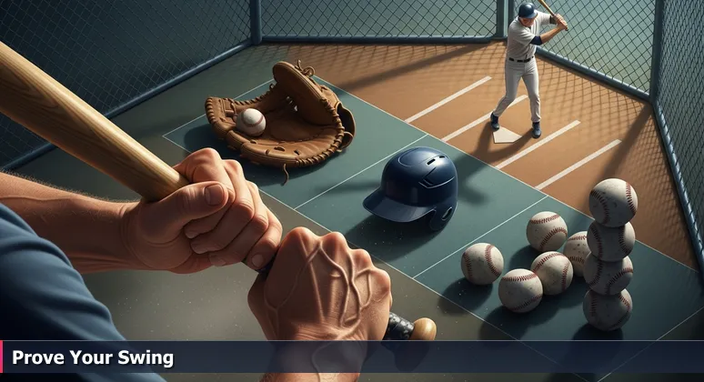 Close-up of determined hands gripping a baseball bat in a batting cage, symbolizing skills-based tech hiring in Cincinnati.