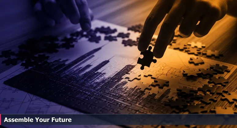 Hands assembling a jigsaw puzzle with a futuristic city skyline, symbolizing piecing together funding for tech training in Clarksville, Tennessee
