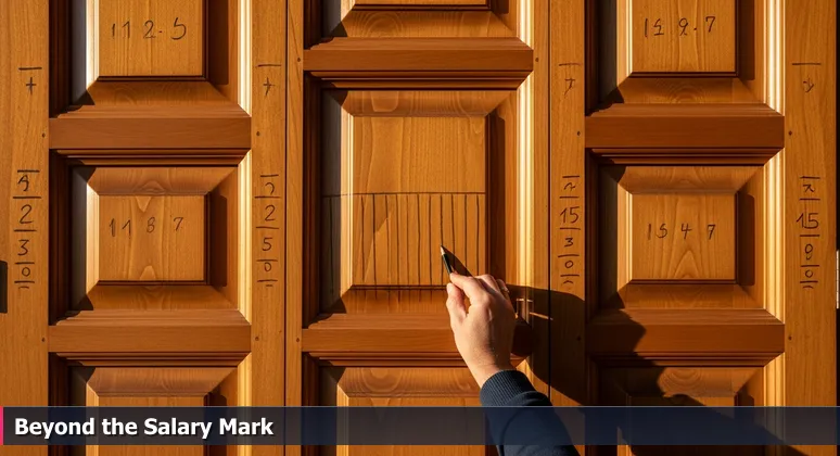 A parent's hand making a pencil mark on a wooden doorframe to measure growth, with multiple faint marks in warm sunlight, symbolizing career tracking in Fremont's tech industry.