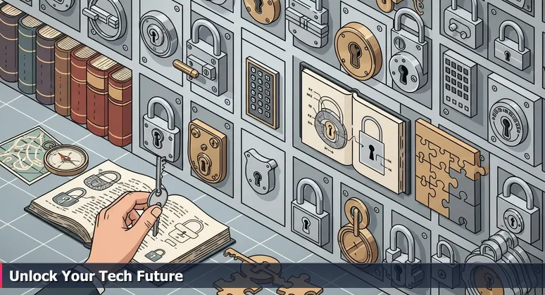 Close-up of a person's hand gripping a single key, positioned in front of a complex wall filled with different types of locks, representing the diverse funding options for tech education in Reno, NV.