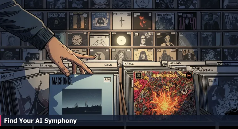 Close-up of a hand hovering over vinyl records in a Baltimore music store, symbolizing the choice among AI engineering careers in 2026.