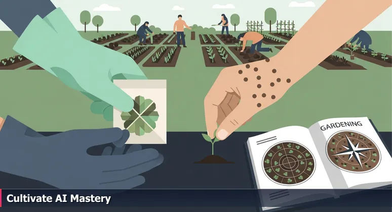 Hands planting a seedling in soil, symbolizing growth through AI community events in McKinney, Texas.