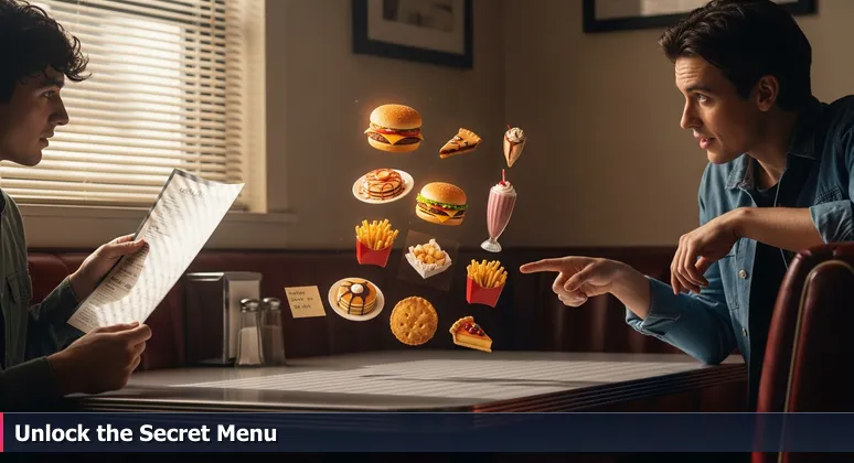 A diner scene where a friend reveals a secret menu card hidden behind a salt shaker, symbolizing hidden free tech training opportunities in McKinney, TX.