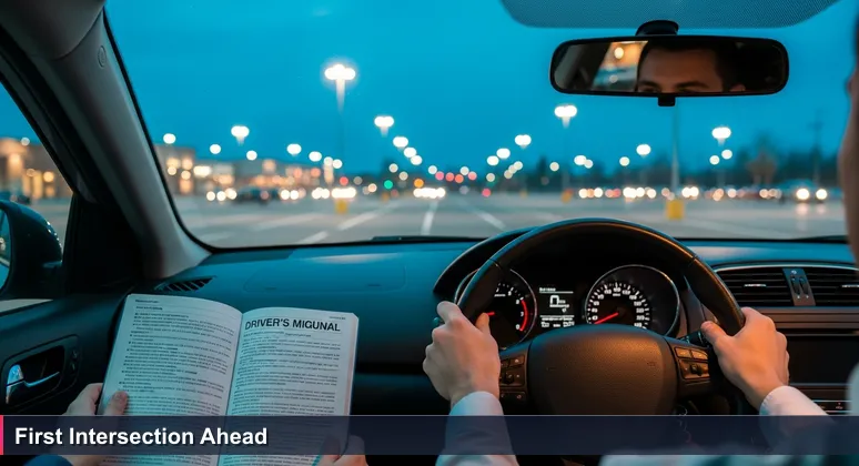 A new driver's tense hands gripping a steering wheel in an empty parking lot at dusk, symbolizing the transition from AI theory to practice in San Antonio's job market.