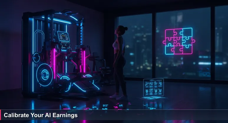 A person in a modern home gym looking puzzled at a high-tech exercise machine, symbolizing the challenge of understanding AI salary data in San Antonio for 2026.
