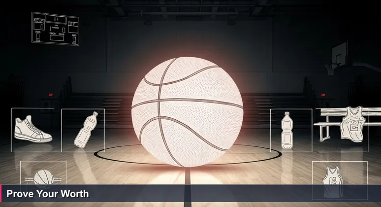 A solitary basketball in an empty gym, symbolizing the potential for tech careers in San Antonio without a traditional degree.