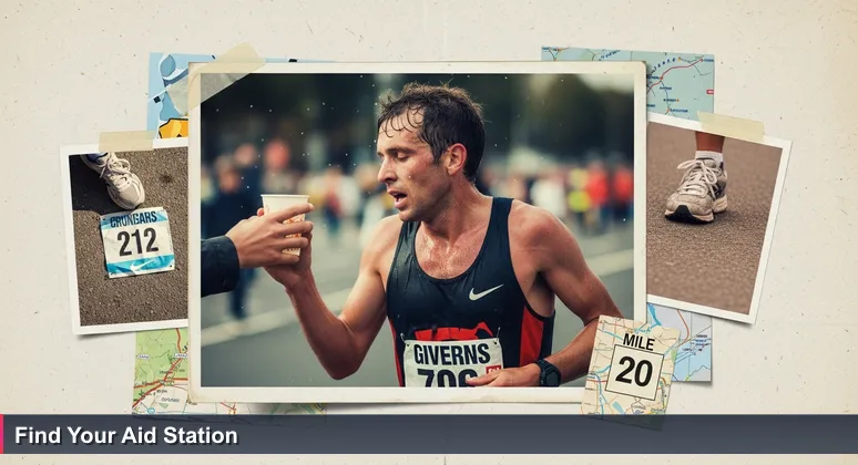 A female marathon runner at a critical moment receiving a cup of water, representing career support for women in tech in San Antonio.