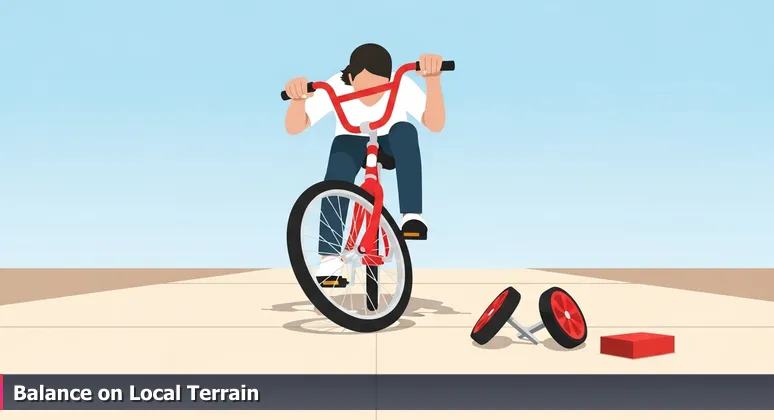 Hands gripping bicycle handlebars with training wheels removed on an Amarillo driveway, symbolizing the transition to AI engineering in the Texas Panhandle.