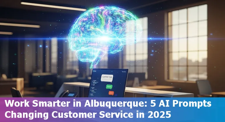 Customer service professional using AI tools on a laptop in an Albuquerque office setting