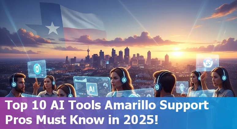Illustration showing AI technology icons and customer support professionals collaborating in Amarillo