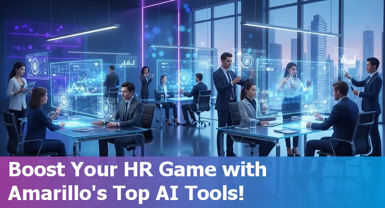 Illustration of HR professionals in Amarillo using AI tools on digital devices