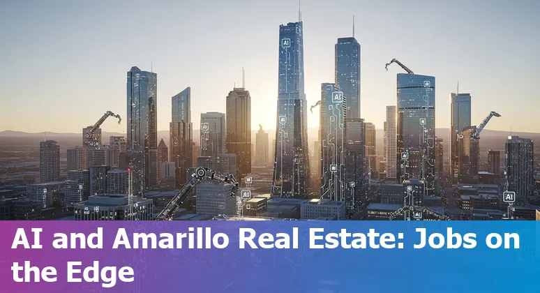 AI technology impacting real estate jobs in Amarillo, Texas with a digital city and real estate icons