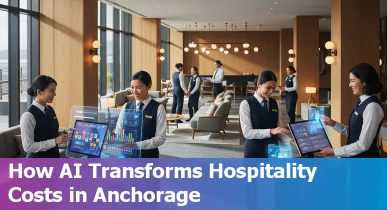 Hospitality workers using AI technology in an Anchorage hotel lobby, Alaska, US