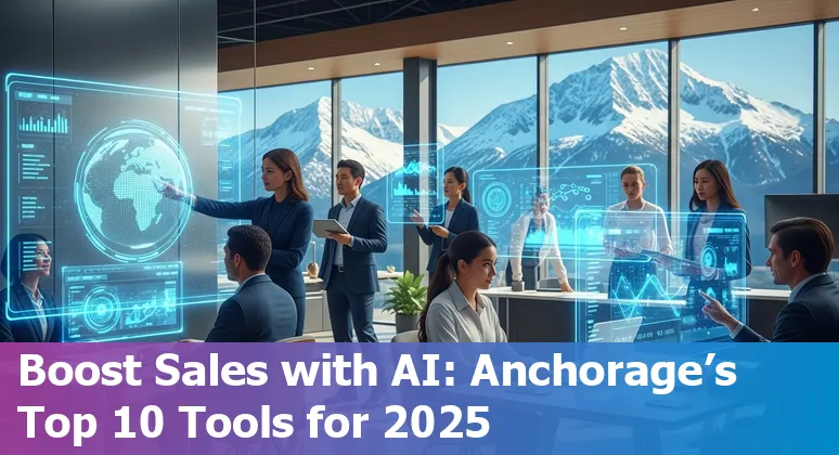 AI tools dashboard on laptop screen showing sales analytics and automation features