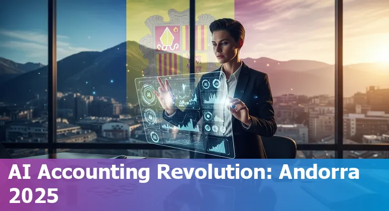 Finance professional using AI dashboard in Andorra, with Andorra la Vella skyline in the background
