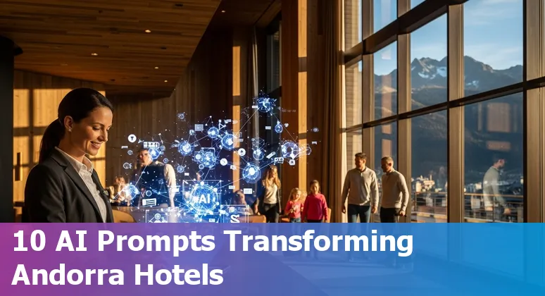 Andorran mountain hotel with AI icons for concierge, pricing, and operations