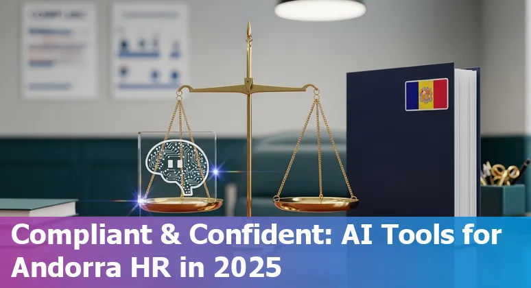 HR professional using AI tools on a laptop in Andorra, Andorra la Vella skyline in the background