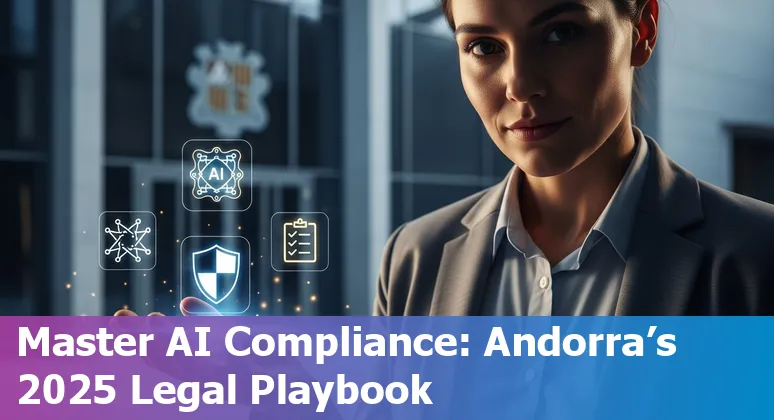Lawyer using AI tools on a laptop with Andorra cityscape in the background — AI for legal professionals in Andorra