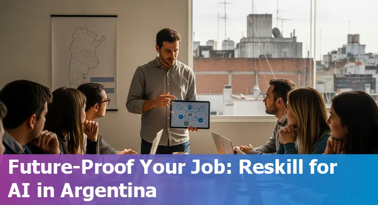 Illustration of AI and human customer service agents working together in Argentina, with Argentine flag accents