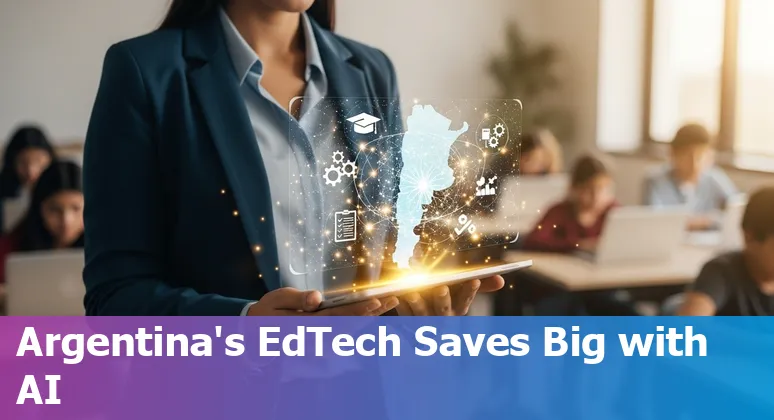 Illustration of AI tools, school devices and teachers working together in Argentina