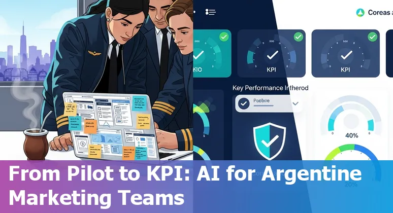 Marketing professional using AI tools on laptop with Argentina map and WhatsApp icons, showing AI marketing in Argentina 2025