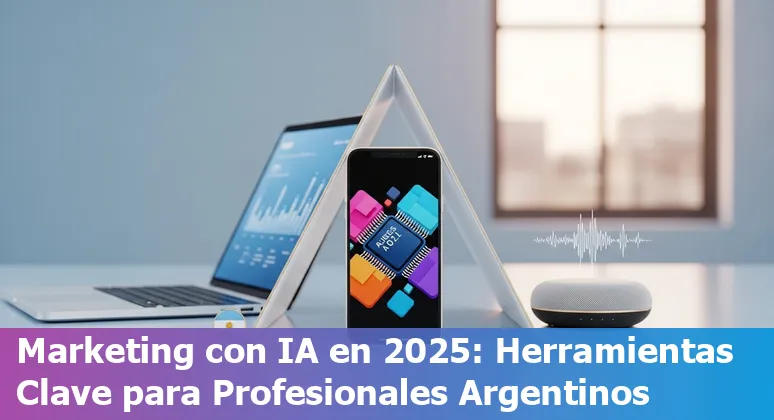 Collage of AI marketing tools logos (Jasper, SurferSEO, HubSpot, ManyChat) over an Argentina flag backdrop.