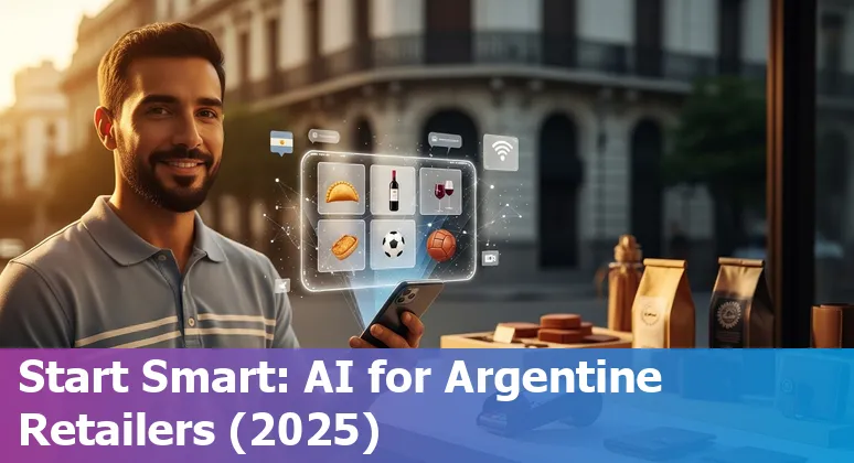 Retail AI concept map over Buenos Aires skyline with Argentina flag