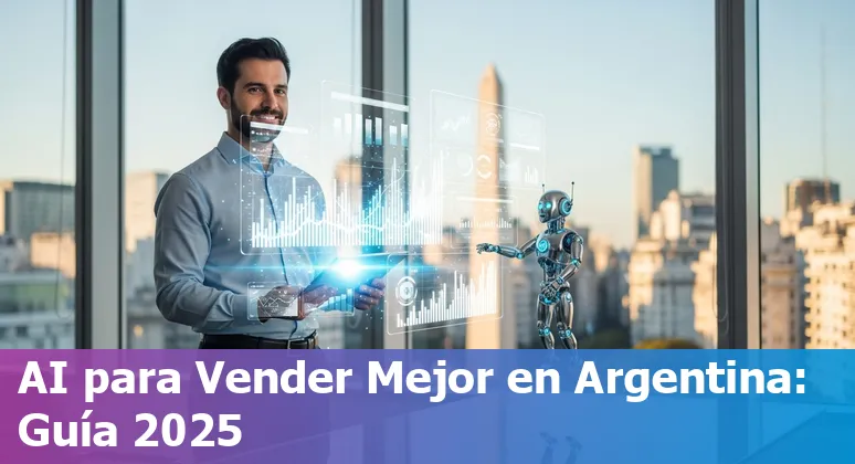 Sales professional using AI tools with Buenos Aires skyline, Argentina, in 2025