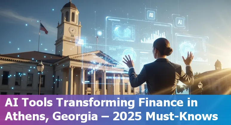 Finance professional using AI tools on laptop with data graphs, representing top AI finance technology in Athens, Georgia 2025