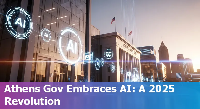Athens Georgia government building with AI digital overlay representing AI use in 2025