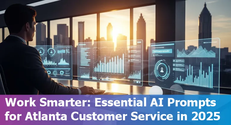 Customer service professional using AI prompts on a laptop in Atlanta, Georgia, 2025.