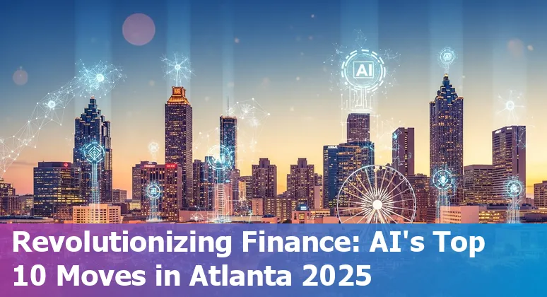 AI concept illustration with financial data charts and Atlanta skyline in the background