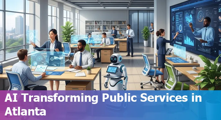 AI technology symbols overlaying Atlanta government buildings representing AI use in public sector