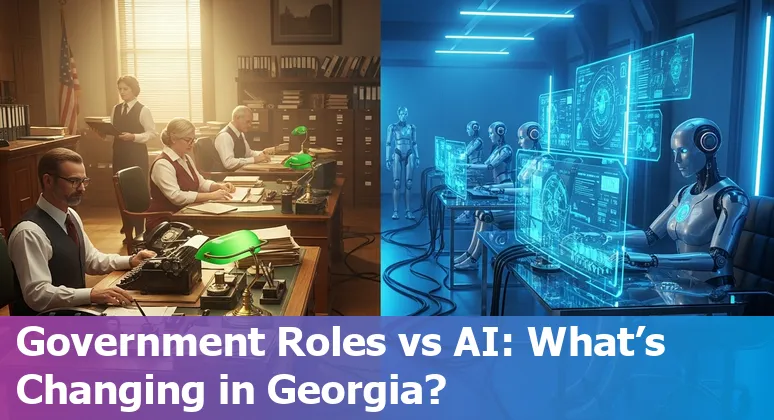 Illustration showing AI impacting government jobs in Atlanta with workers adapting through learning and technology