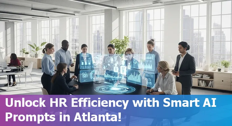 HR professional using AI prompts on laptop in Atlanta, Georgia, US office